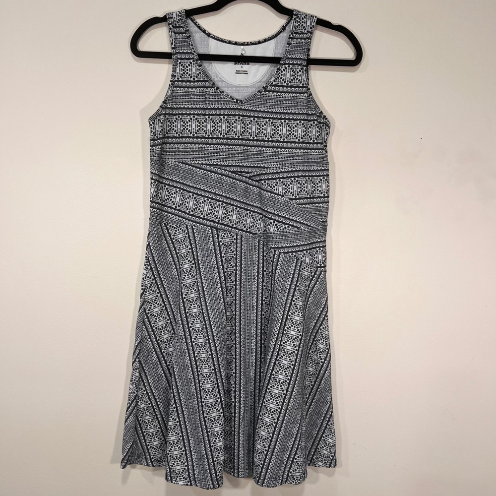 Prana Womens Black White Geometric Print Sleeveless Quinn Dress Small